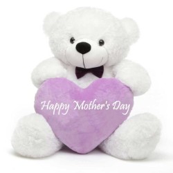 2 feet big white teddy bear with purple Happy Mothers Day Heart